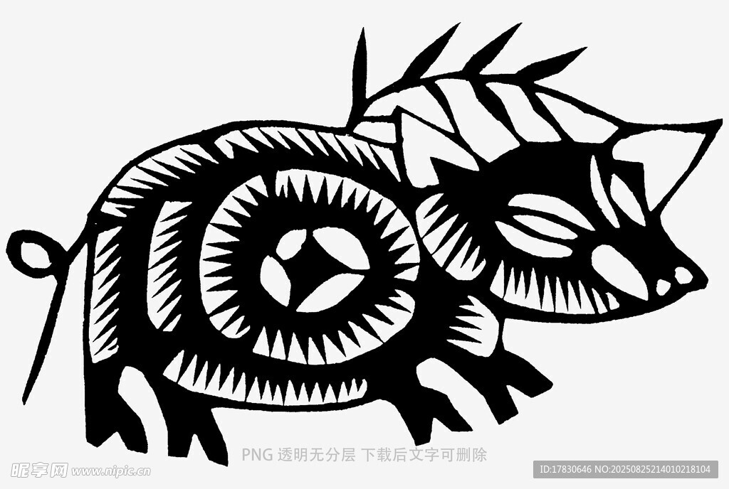 传统剪纸风格的黑猪图案
