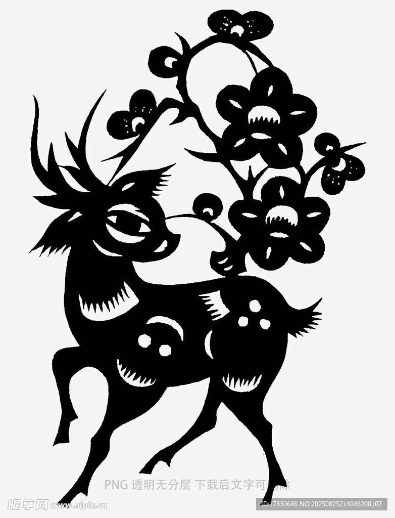 中式梅花鹿剪纸艺术图案