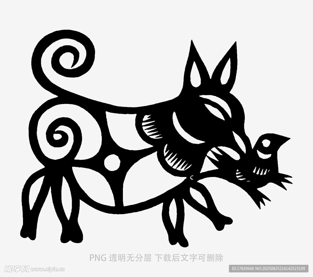 剪纸风狗与鸟图案