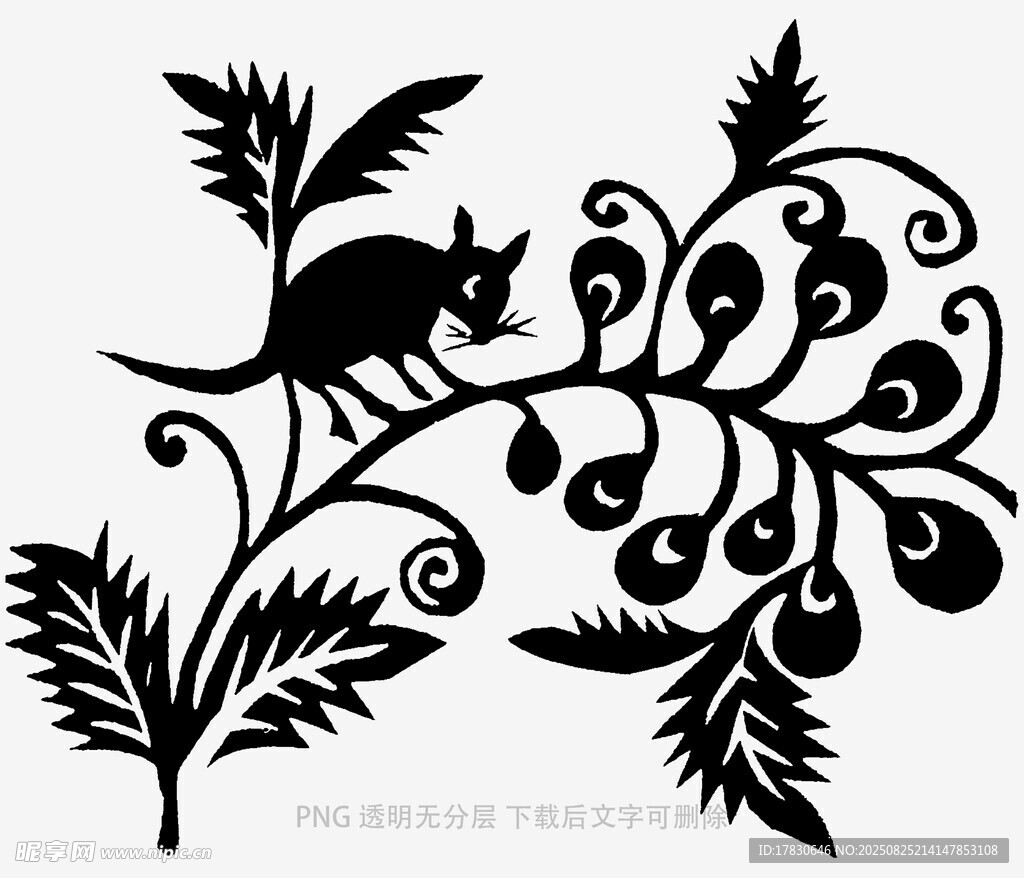 黑猫栖于藤蔓枝叶间