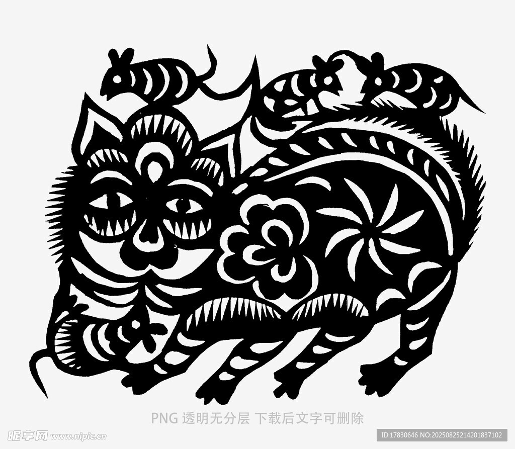 剪纸风格的吉祥猪图案
