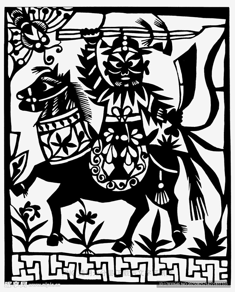 古代骑士骑马战斗图案