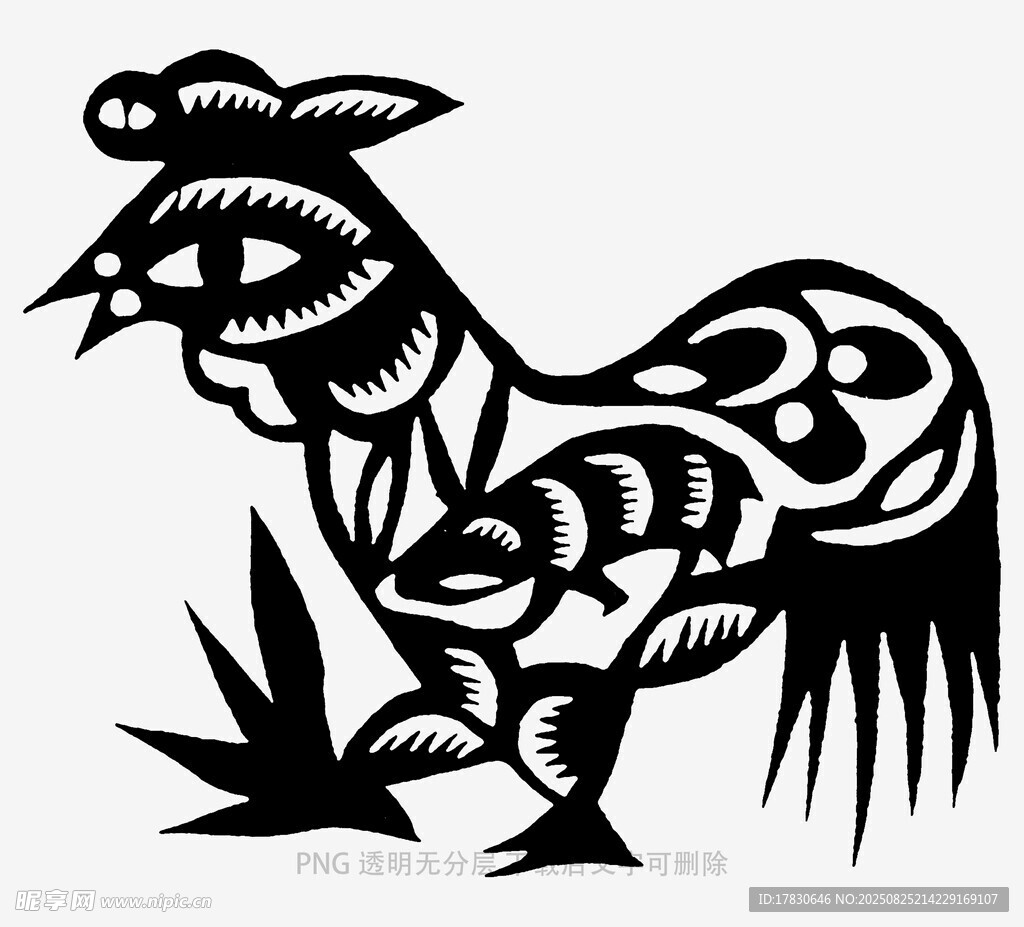 传统剪纸风公鸡图案