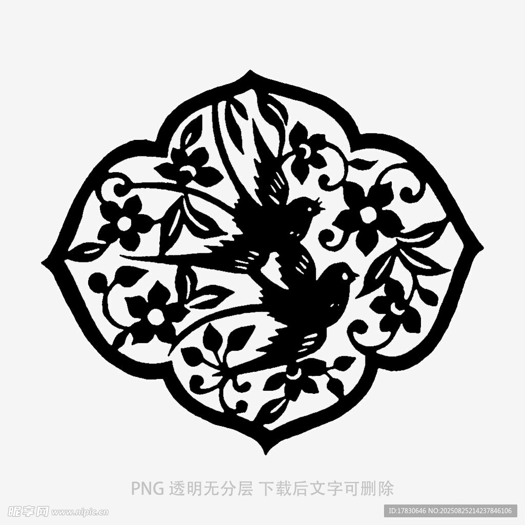 中式花鸟剪纸图案