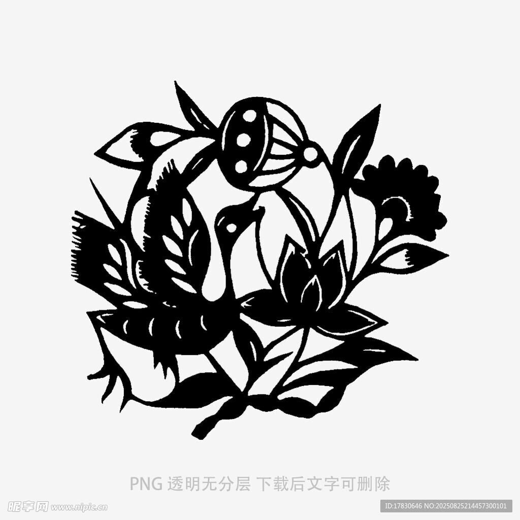 黑白花卉剪纸图案