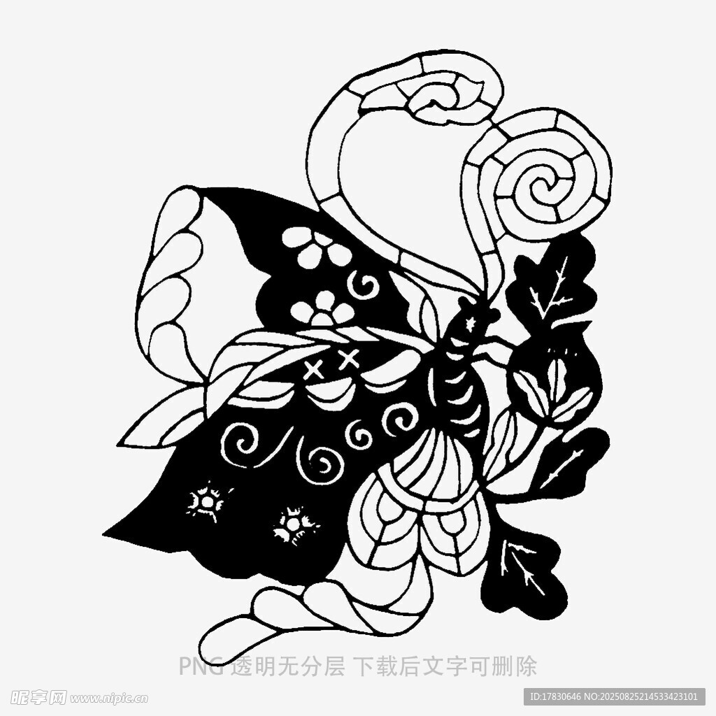 黑白蝴蝶花纹艺术图案
