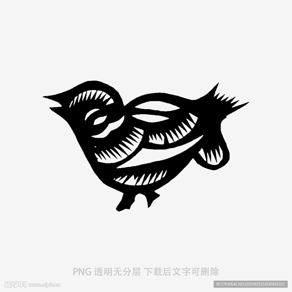简约黑白剪纸风小鸟图案