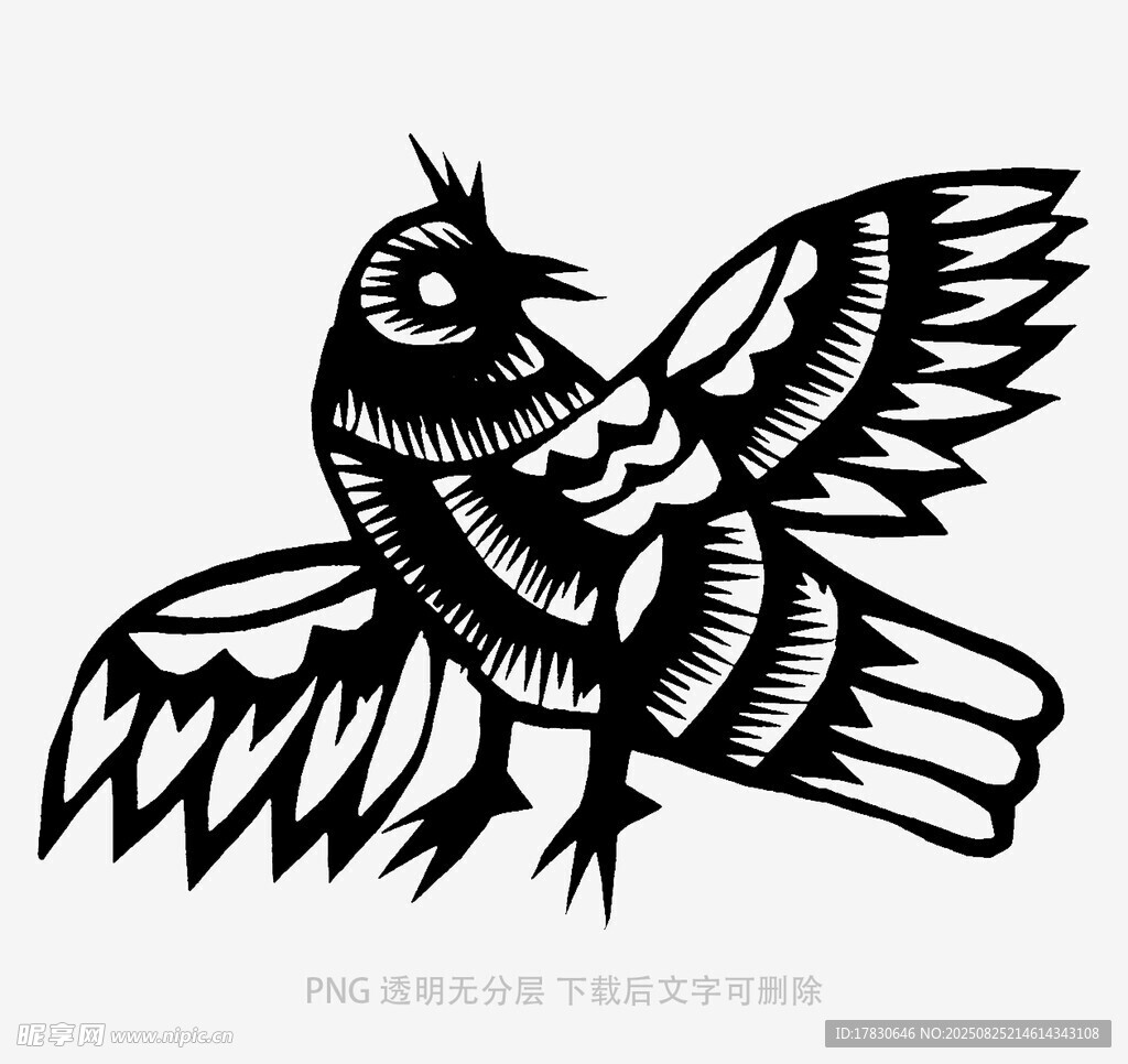 剪纸风格展翅飞鸟图案