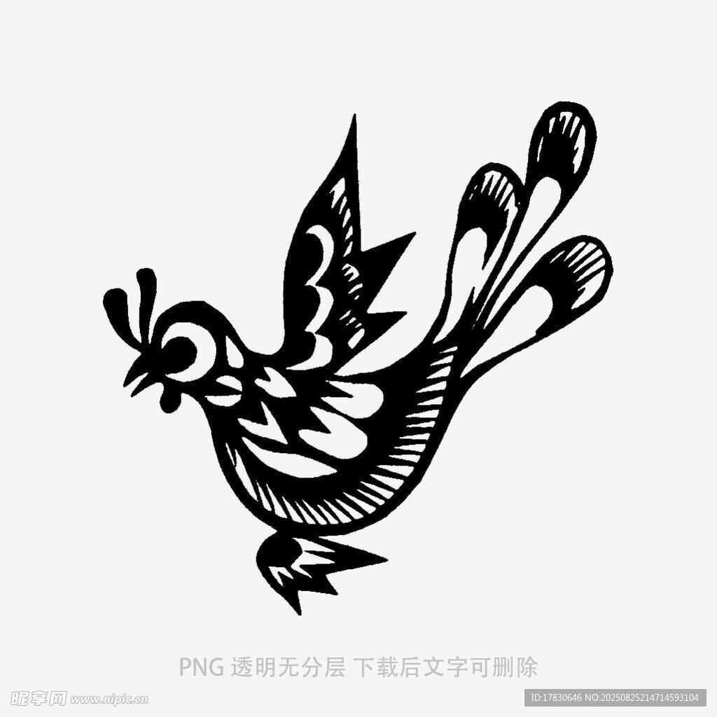传统剪纸风飞鸟图案