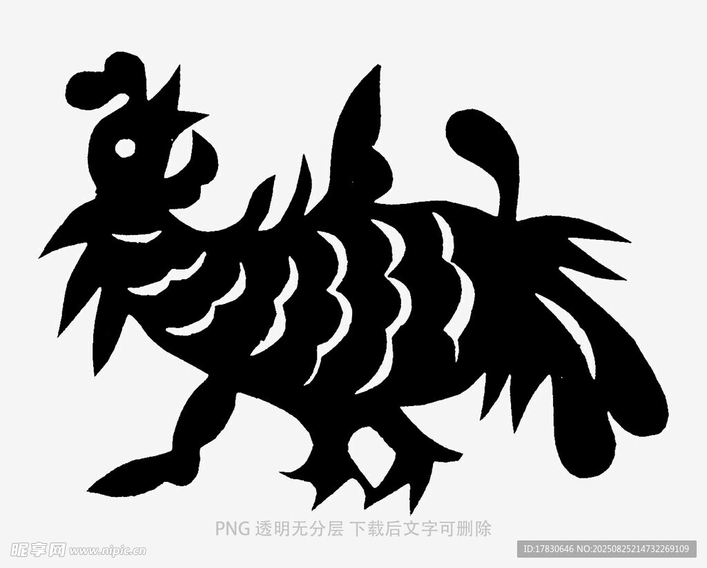 传统剪纸风黑色公鸡图案