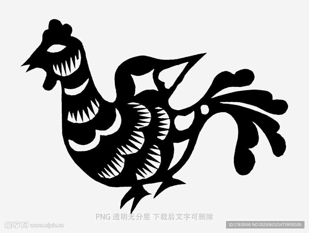 传统剪纸风的公鸡图案