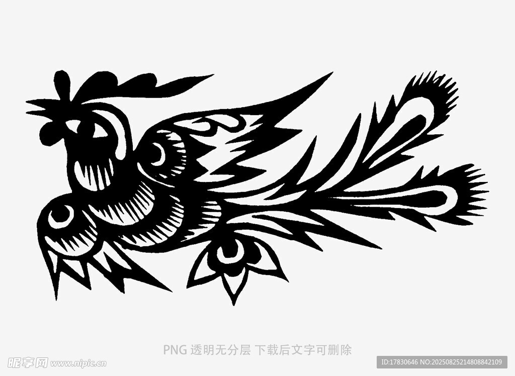 传统剪纸风凤凰图案
