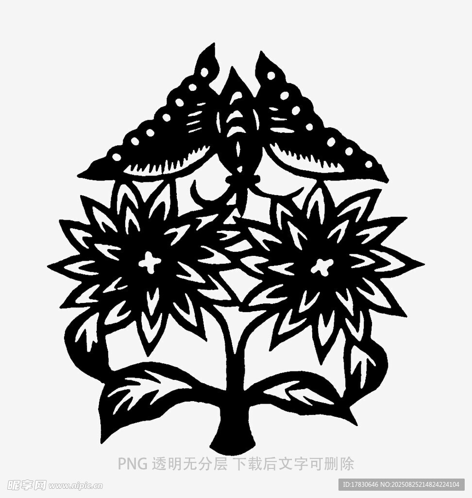 蝴蝶伴花剪纸图案