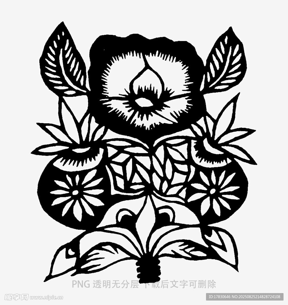黑白花卉剪纸艺术图案