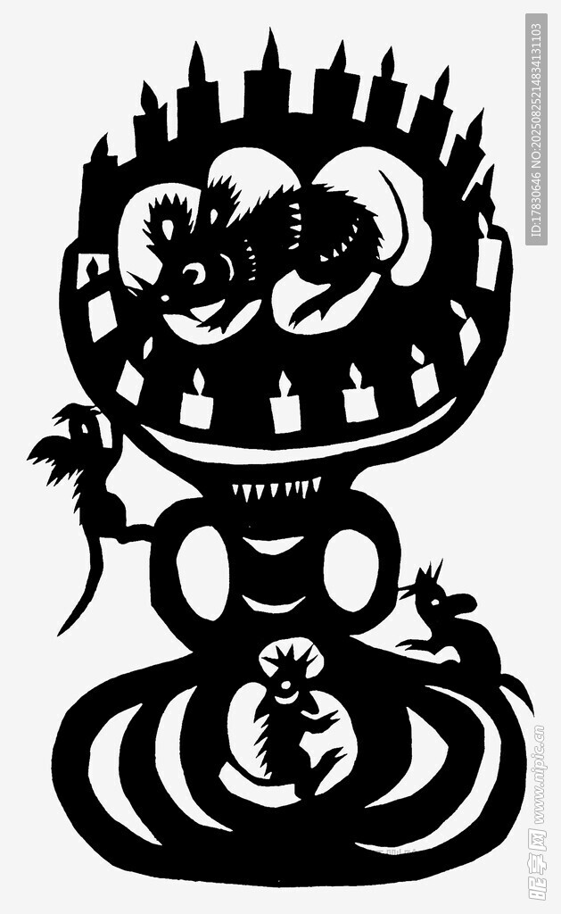 传统剪纸风城市景观图案