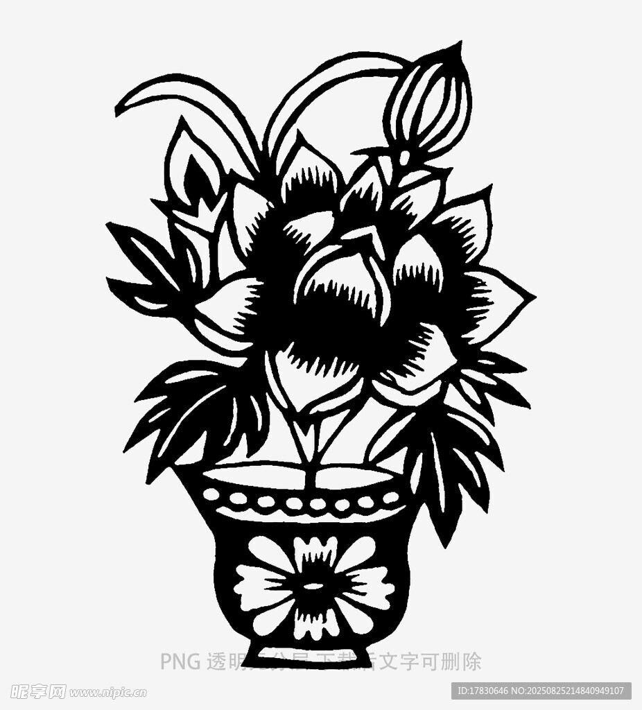 花瓶插花黑白艺术图案