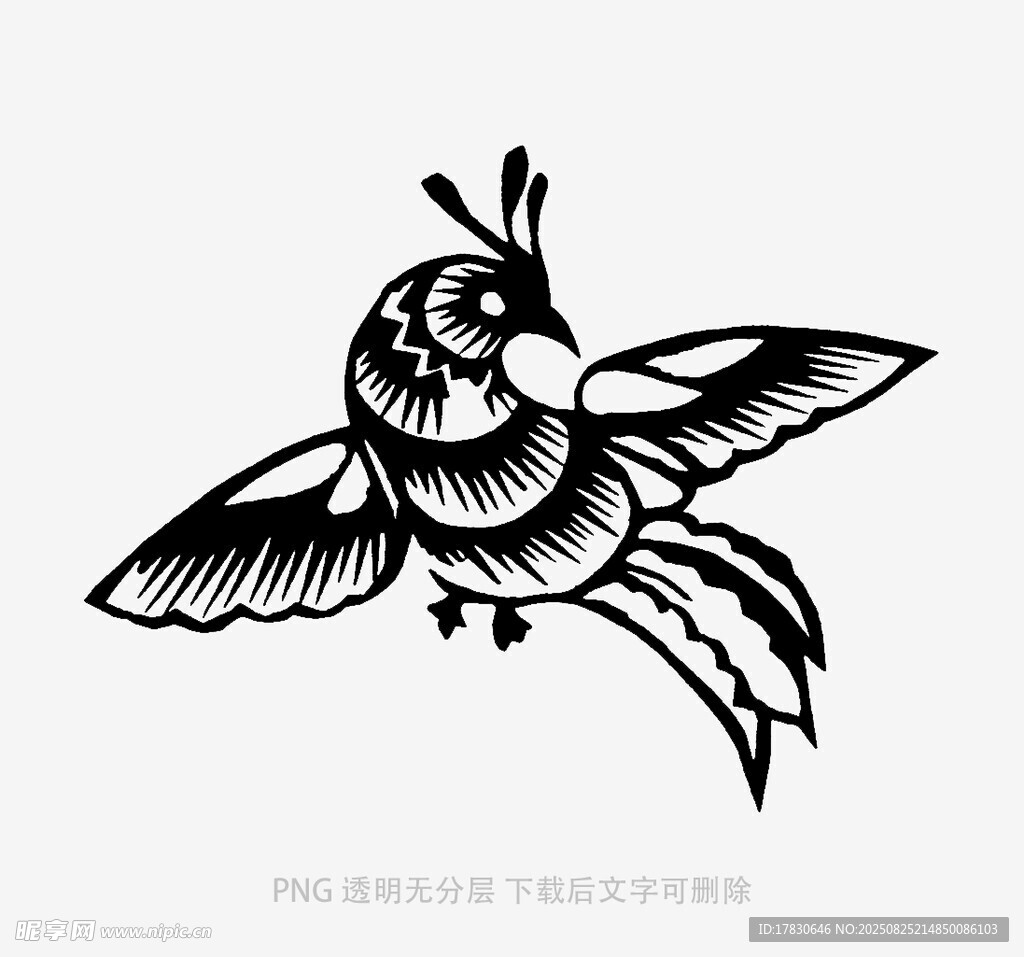 黑白飞鸟剪纸图案