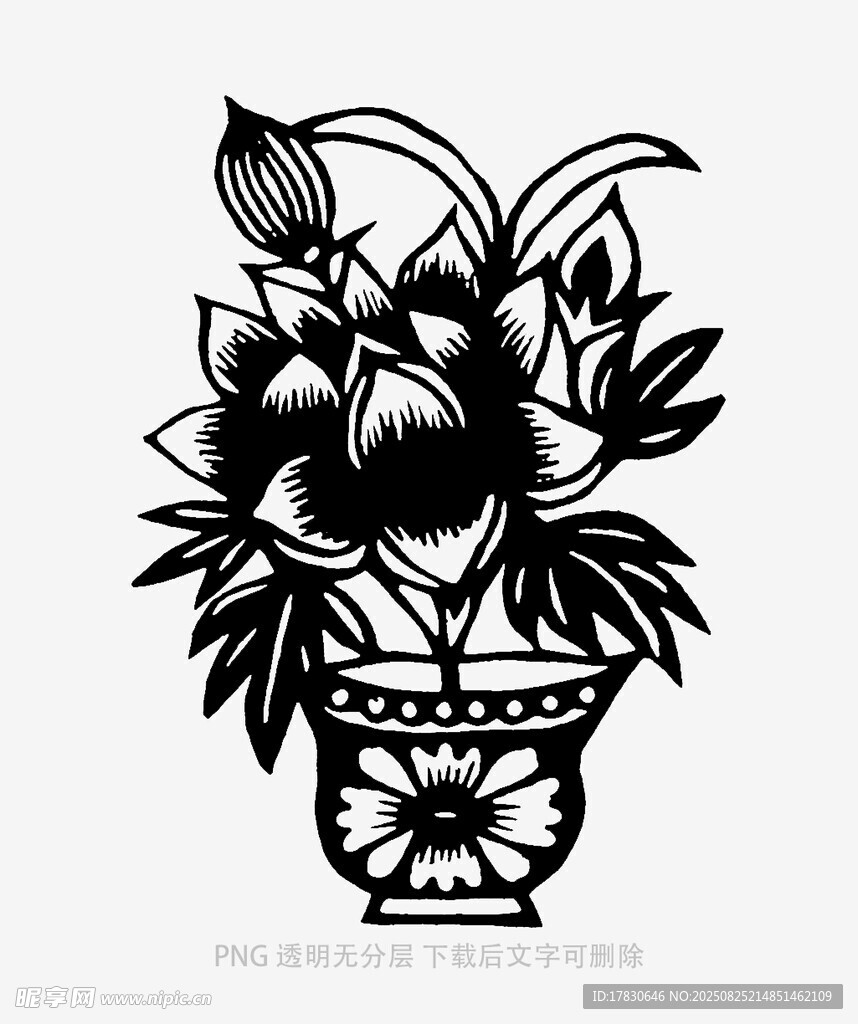 中式花瓶插花剪纸图案