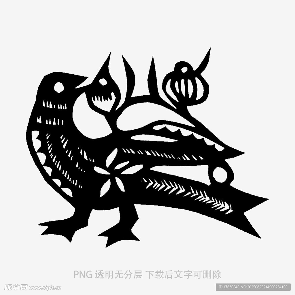 剪纸风格的吉祥鸟图案