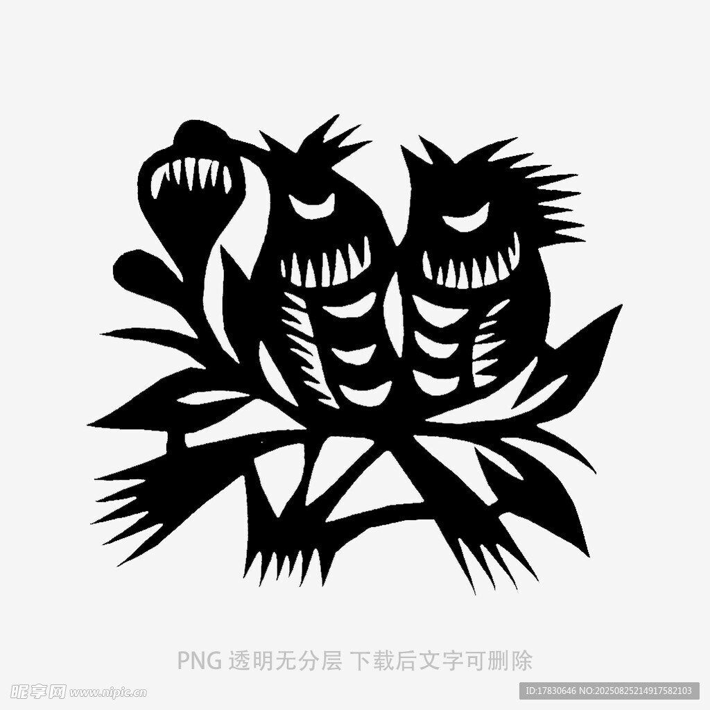 双鸟栖枝剪纸艺术图案