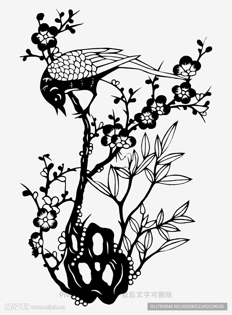 中式花鸟植物刺绣图案