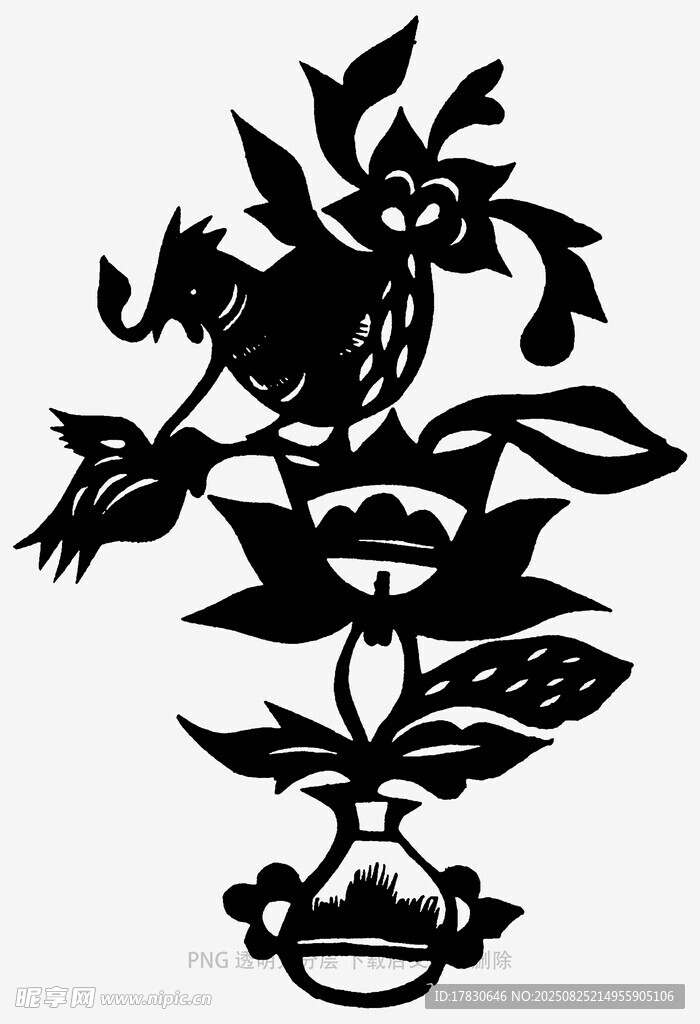 传统剪纸风花鸟图案