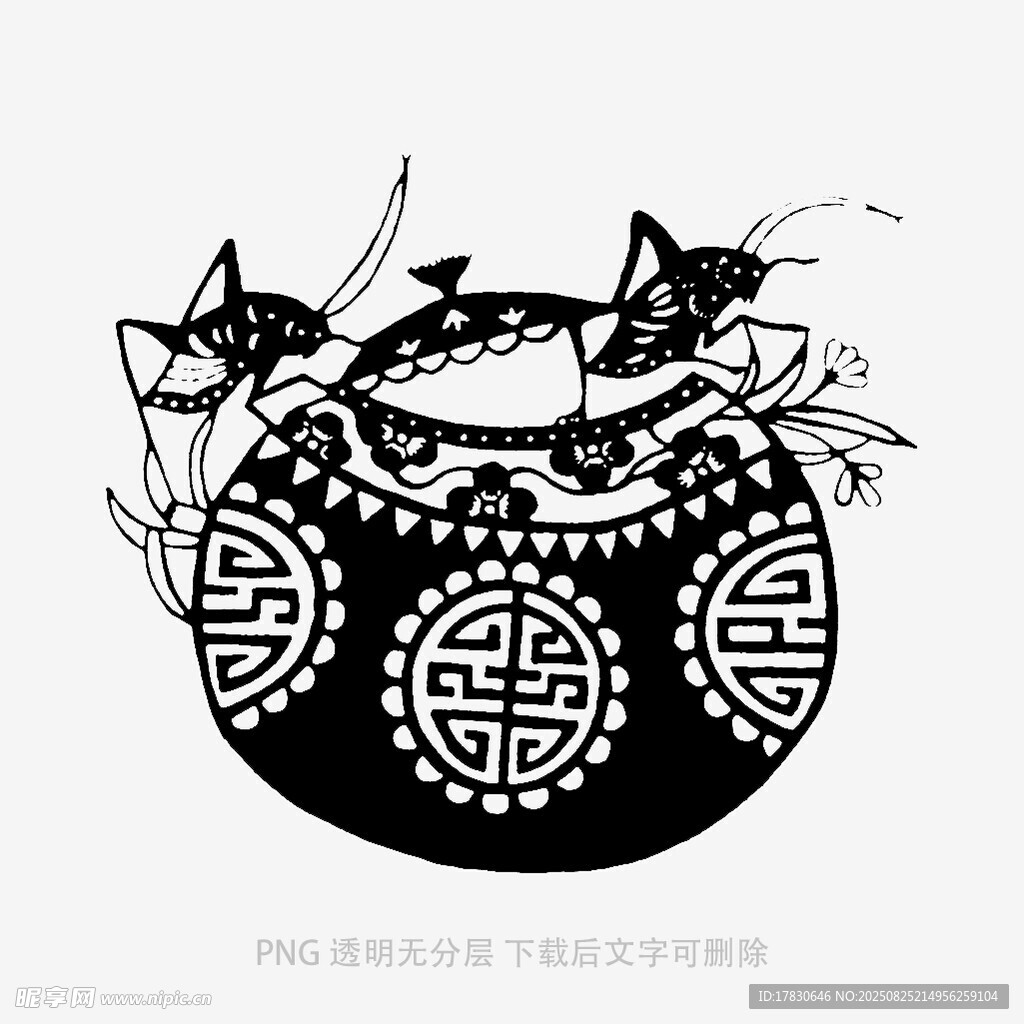 鼠衔鱼于福袋剪纸图案