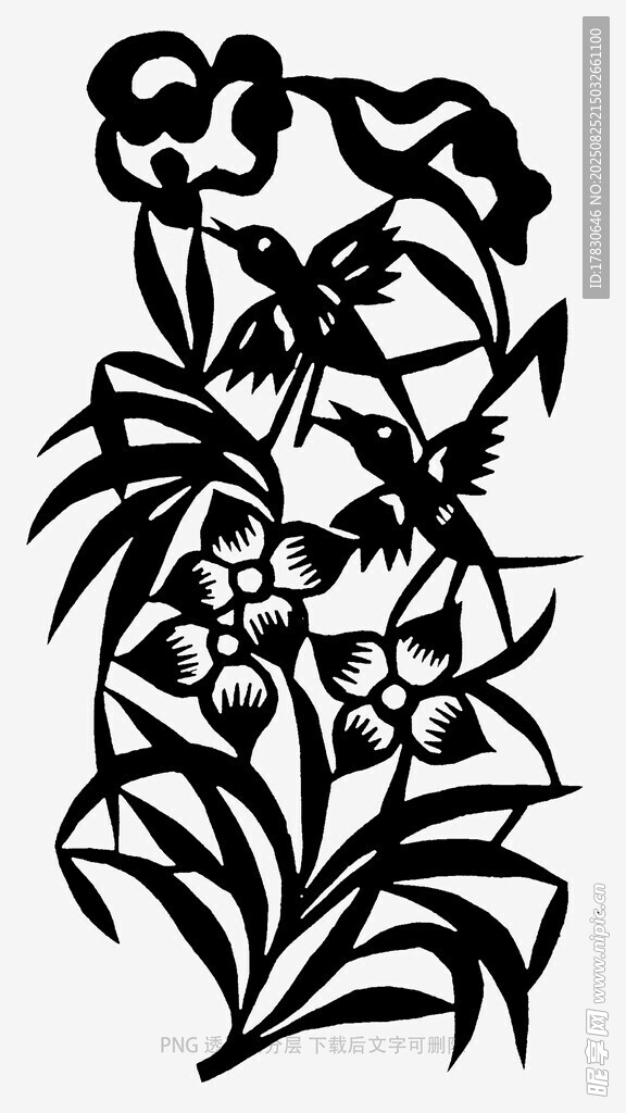 花卉植物黑白剪影图案