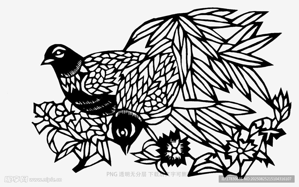 手绘中式风格锦鸡花卉图