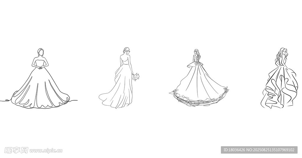 婚礼婚纱线条新娘黑白线稿png