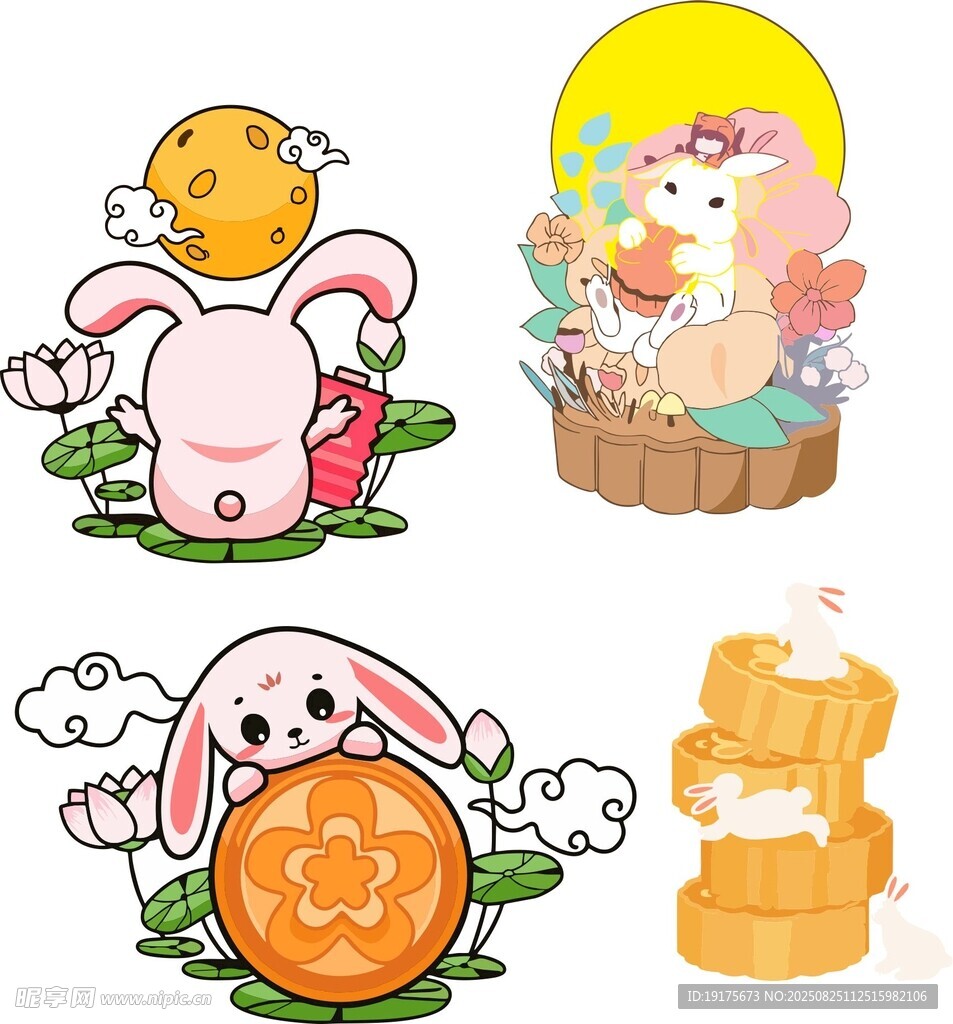 可爱中秋卡通元素插画