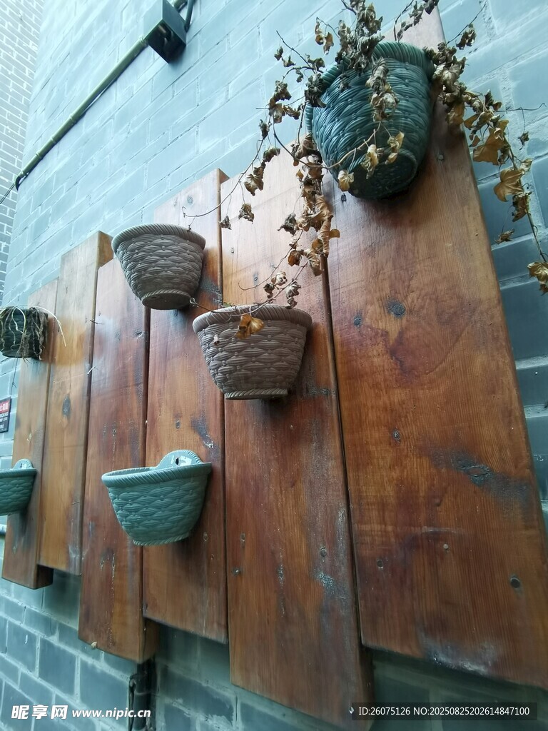 墙面绿植装饰木板花盆组合
