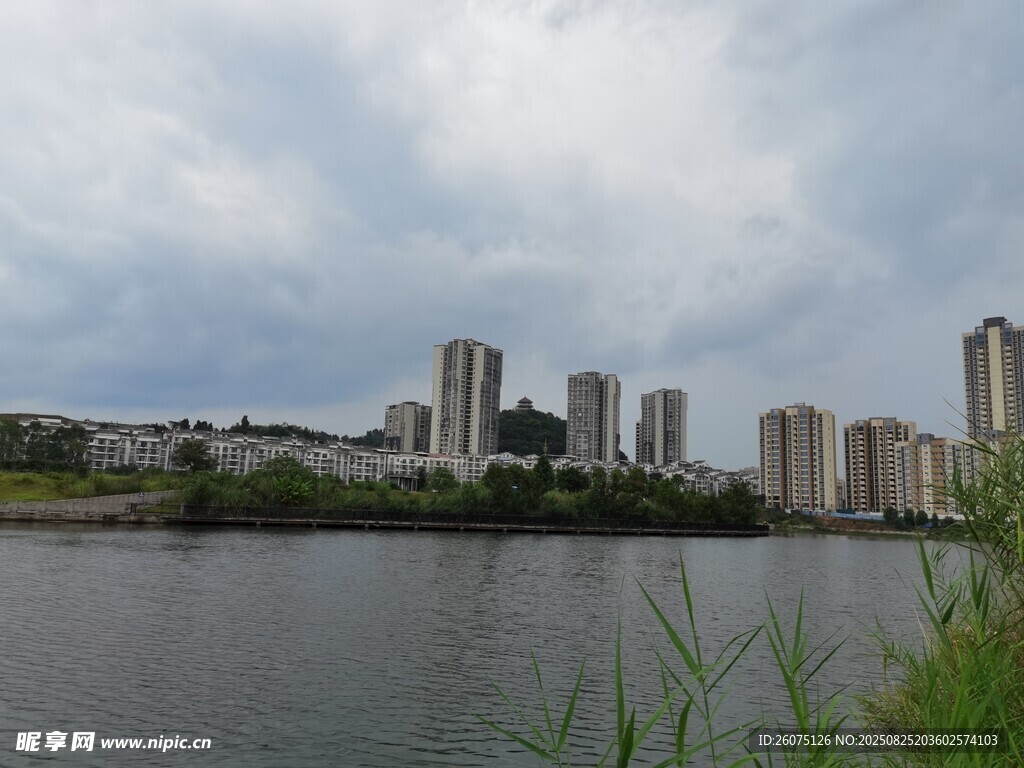 城市湖畔高楼景观