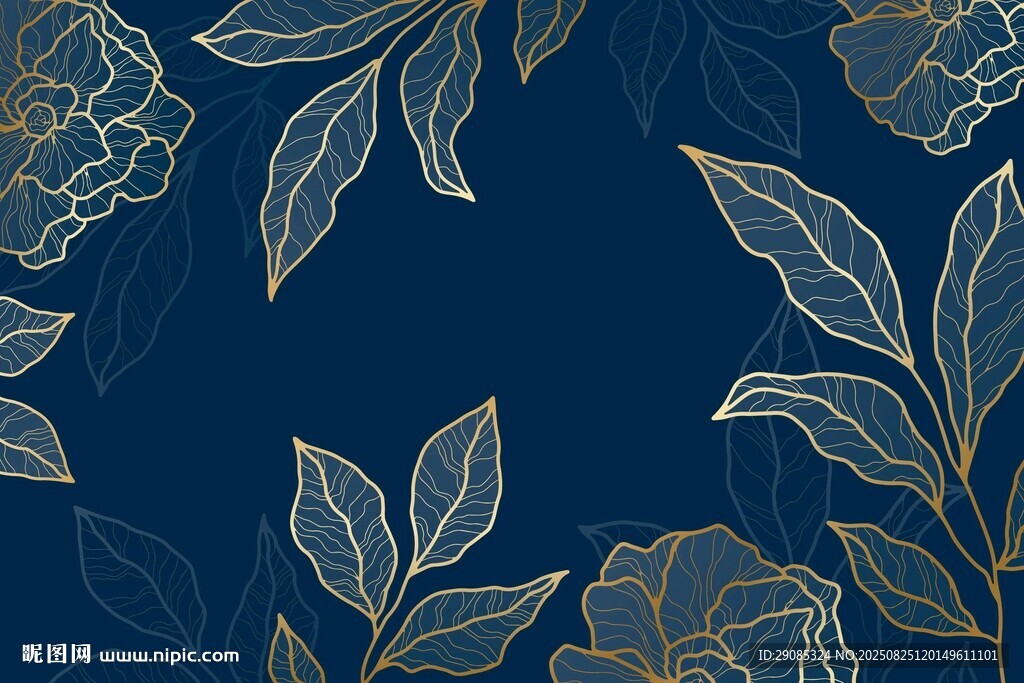 深蓝色花卉叶饰图案背景