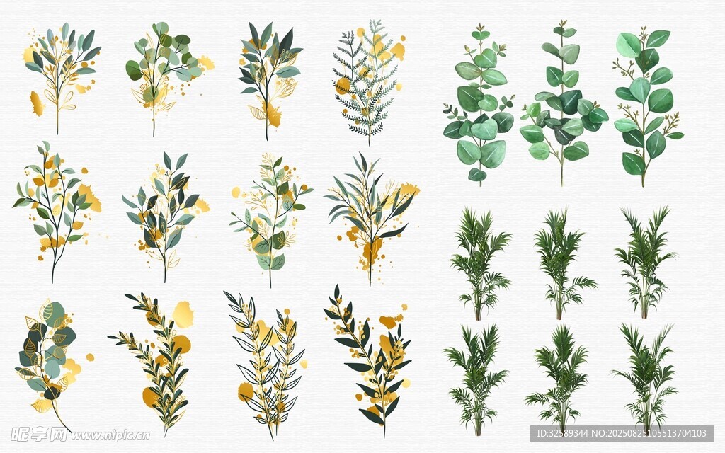 手绘清新植物枝叶集合