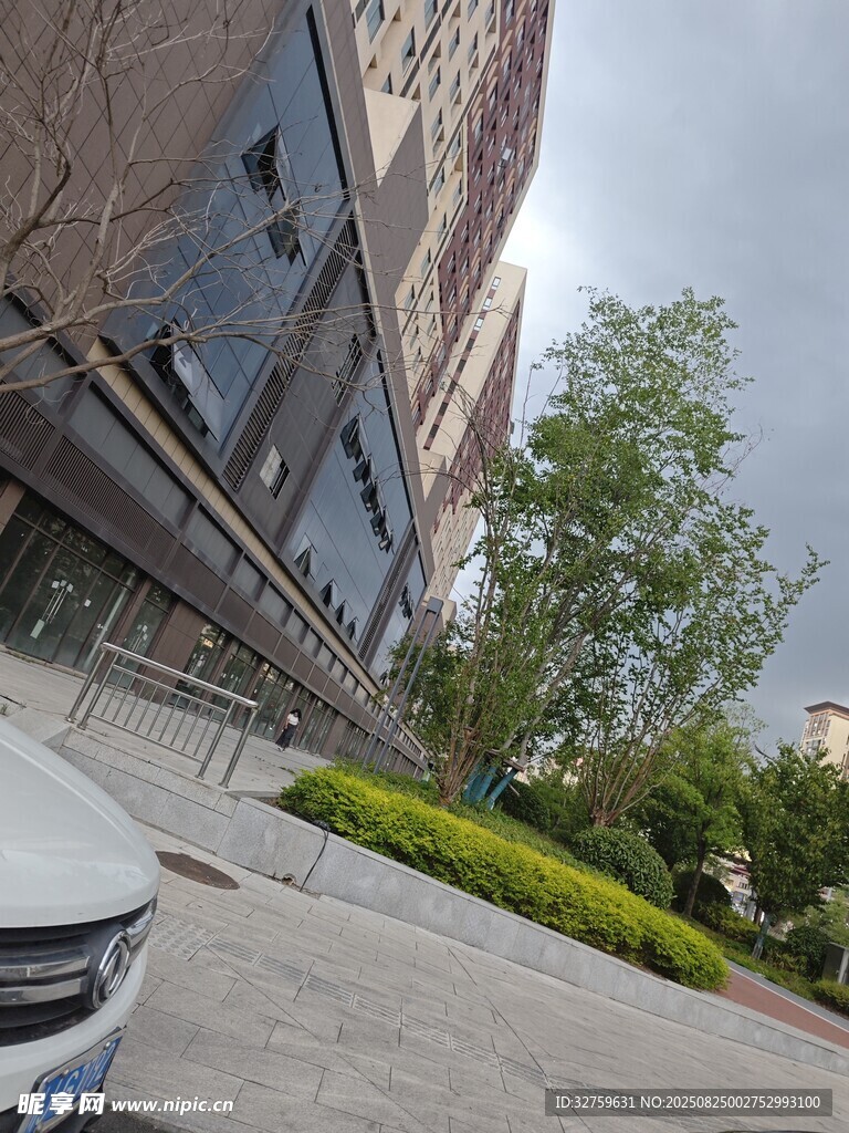 城市街边建筑与绿植景观