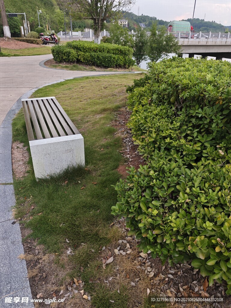 路边长椅与绿植景观