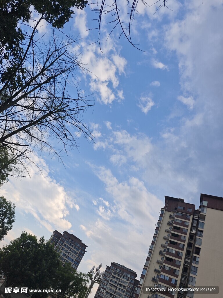 城市上空的蓝天白云景观