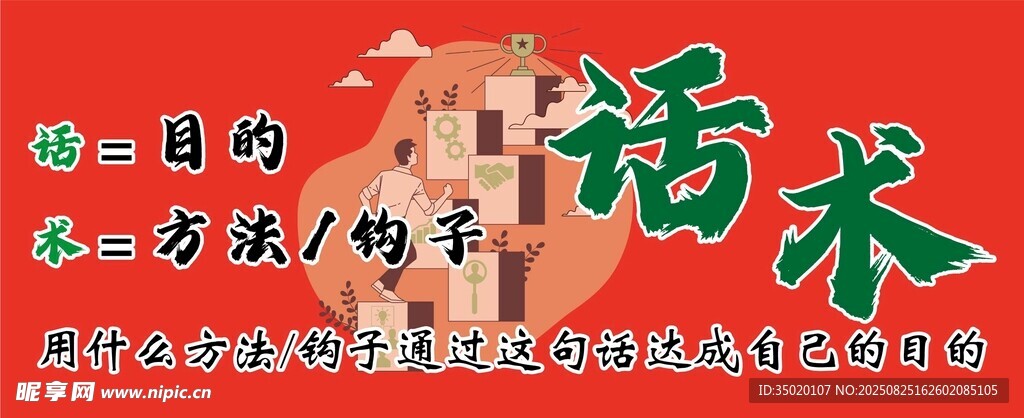 红色背景的话术宣传画面励志