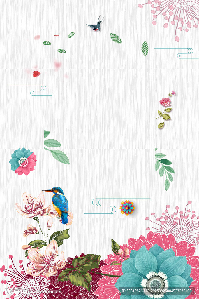 花鸟缤纷的清新背景图