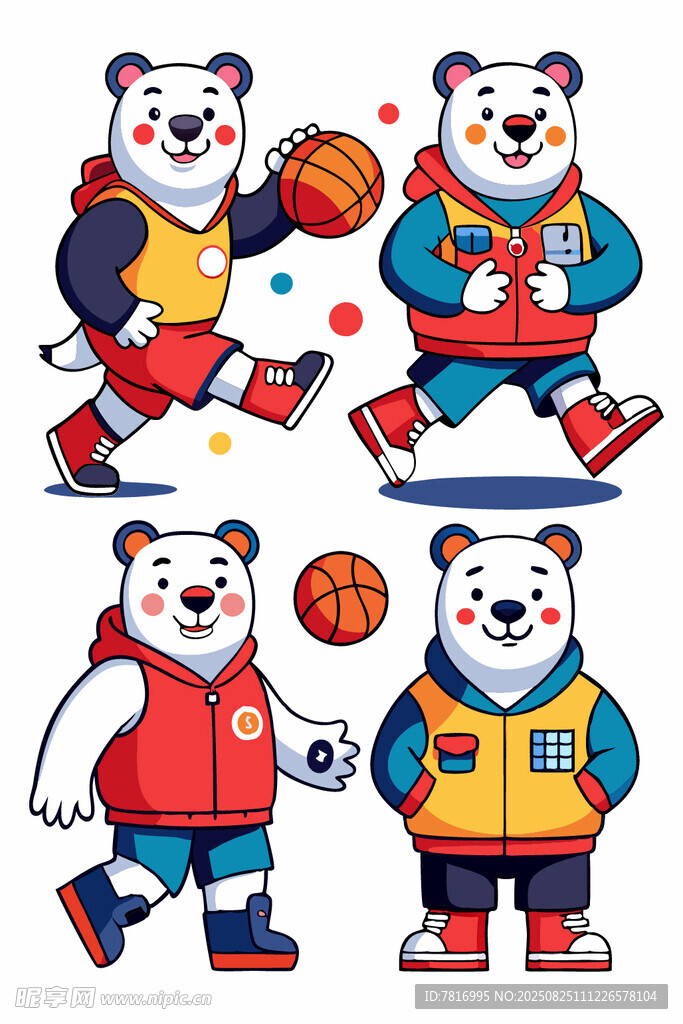 可爱熊猫运动插画形象