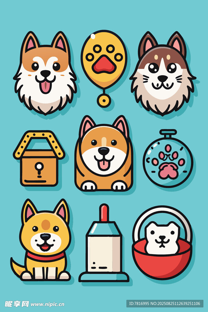 可爱柴犬卡通元素集合