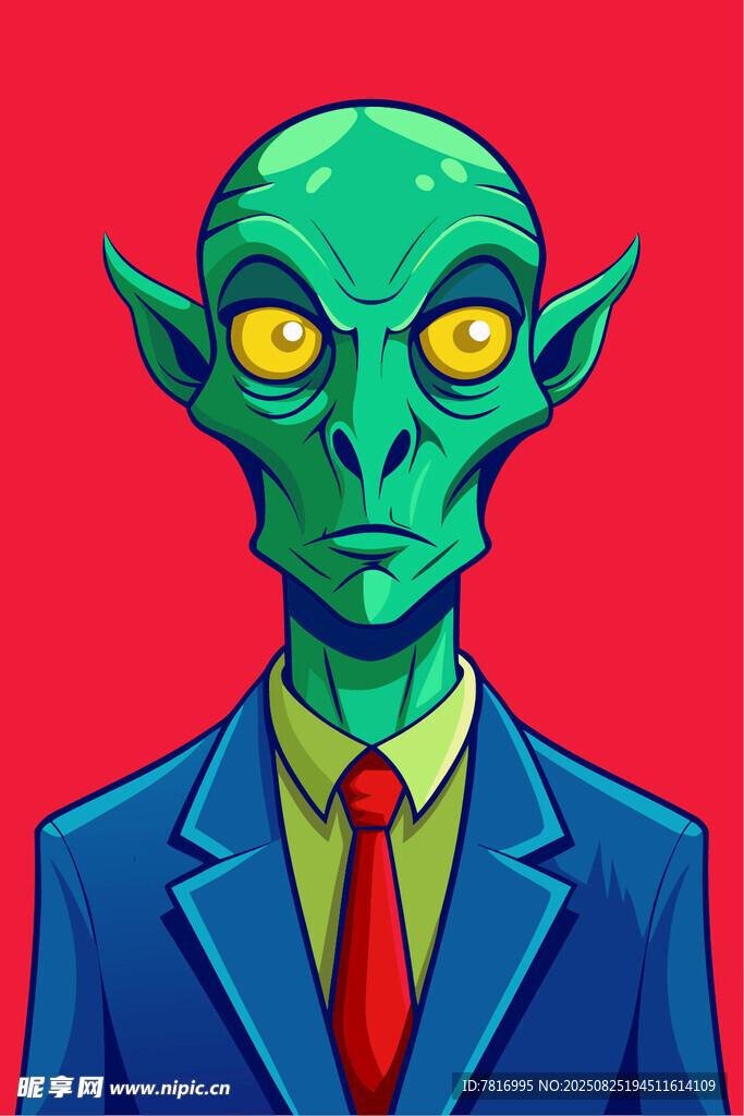 穿西装的绿色外星人物像