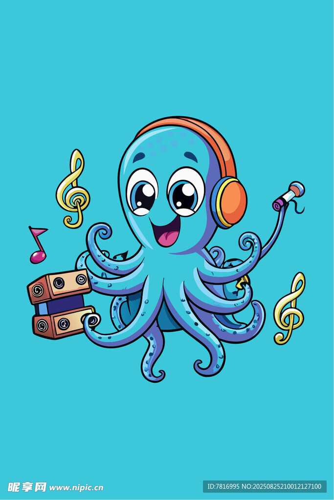 戴耳机的欢乐章鱼DJ