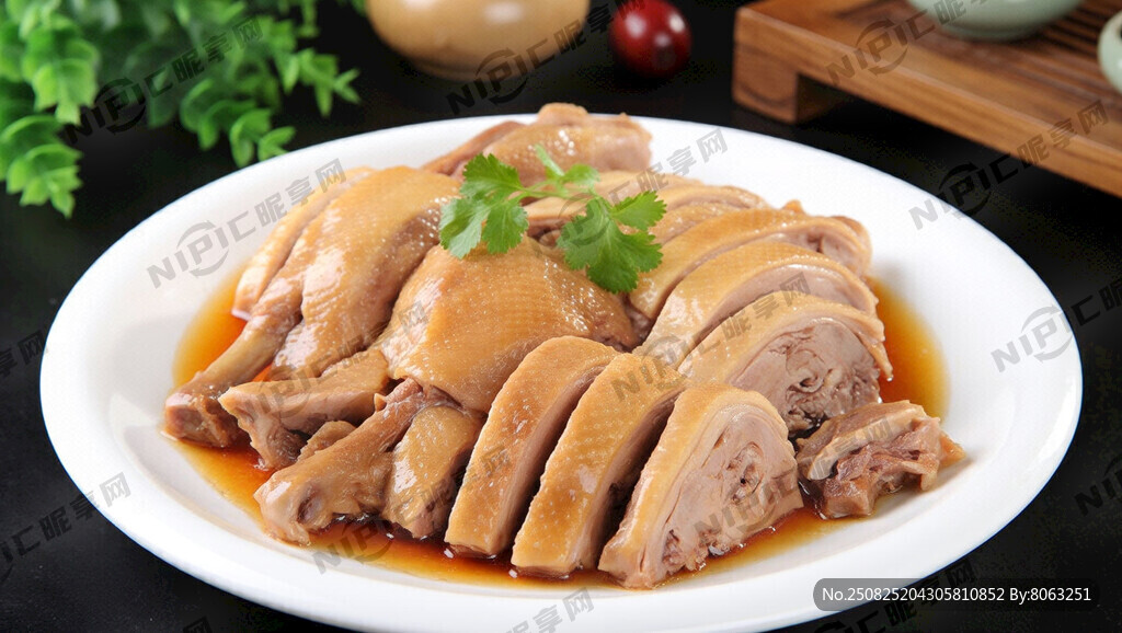 盘子装高清的整只酱鹅肉