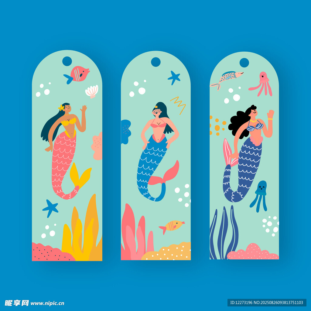 三幅美人鱼插画图案设计