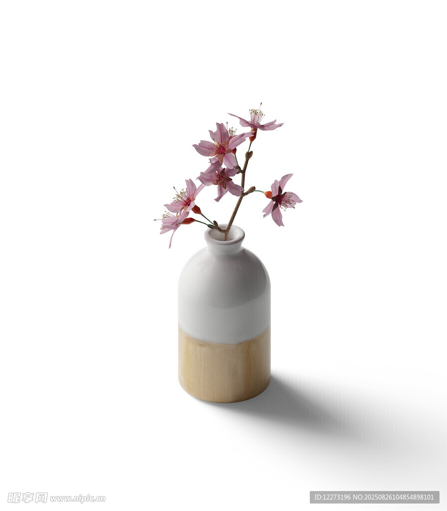 简约双色花瓶插粉色花枝