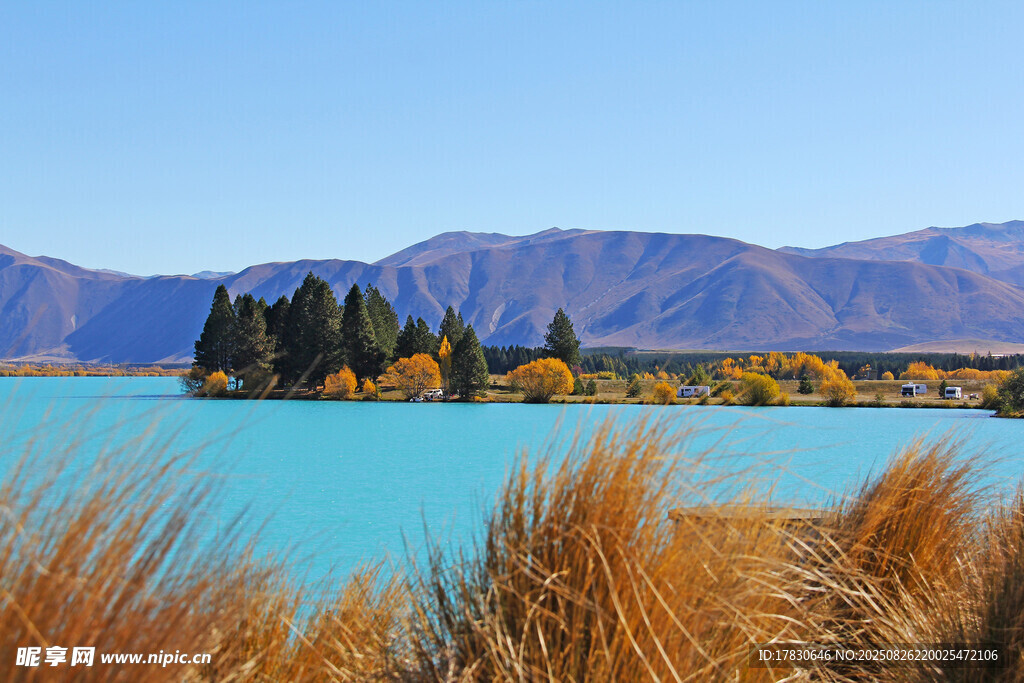 新西兰湖畔秋色美景