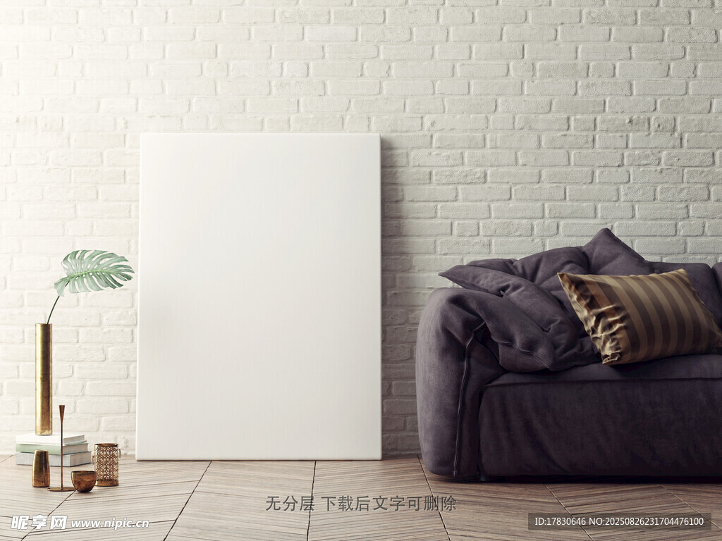 简约室内场景中的沙发与画框