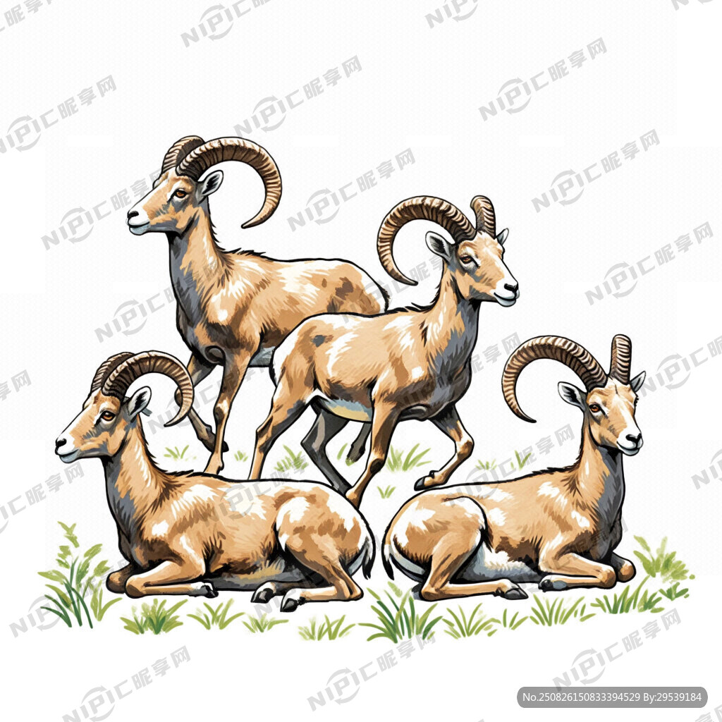 四个的角羊 白色背景